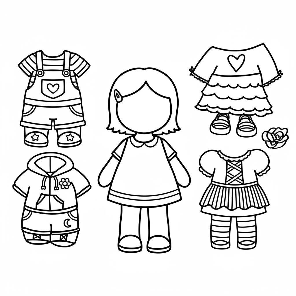 Desenho de Paper Duck com várias opções de roupas de verão para colorir