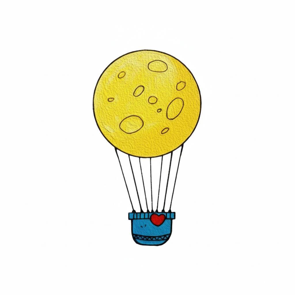 Desenho de um balão de ar quente com um coração, ideal para colorir.