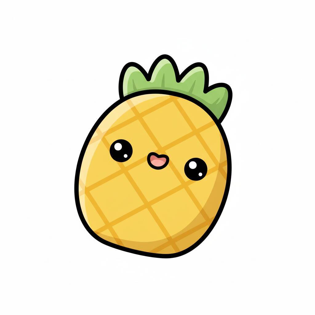 Desenho de um abacaxi fofo com expressão sorridente