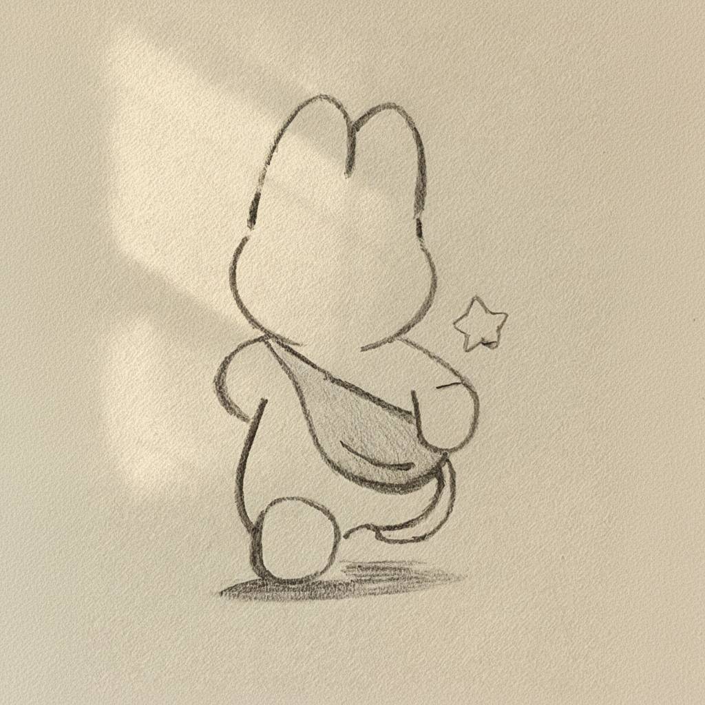 Desenho de um coelhinho fofo caminhando com uma estrela.