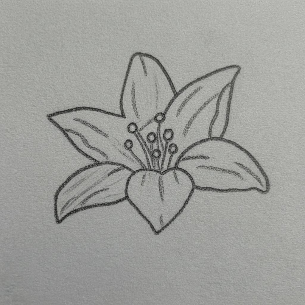 Desenho de uma flor com pétalas e um coração no centro