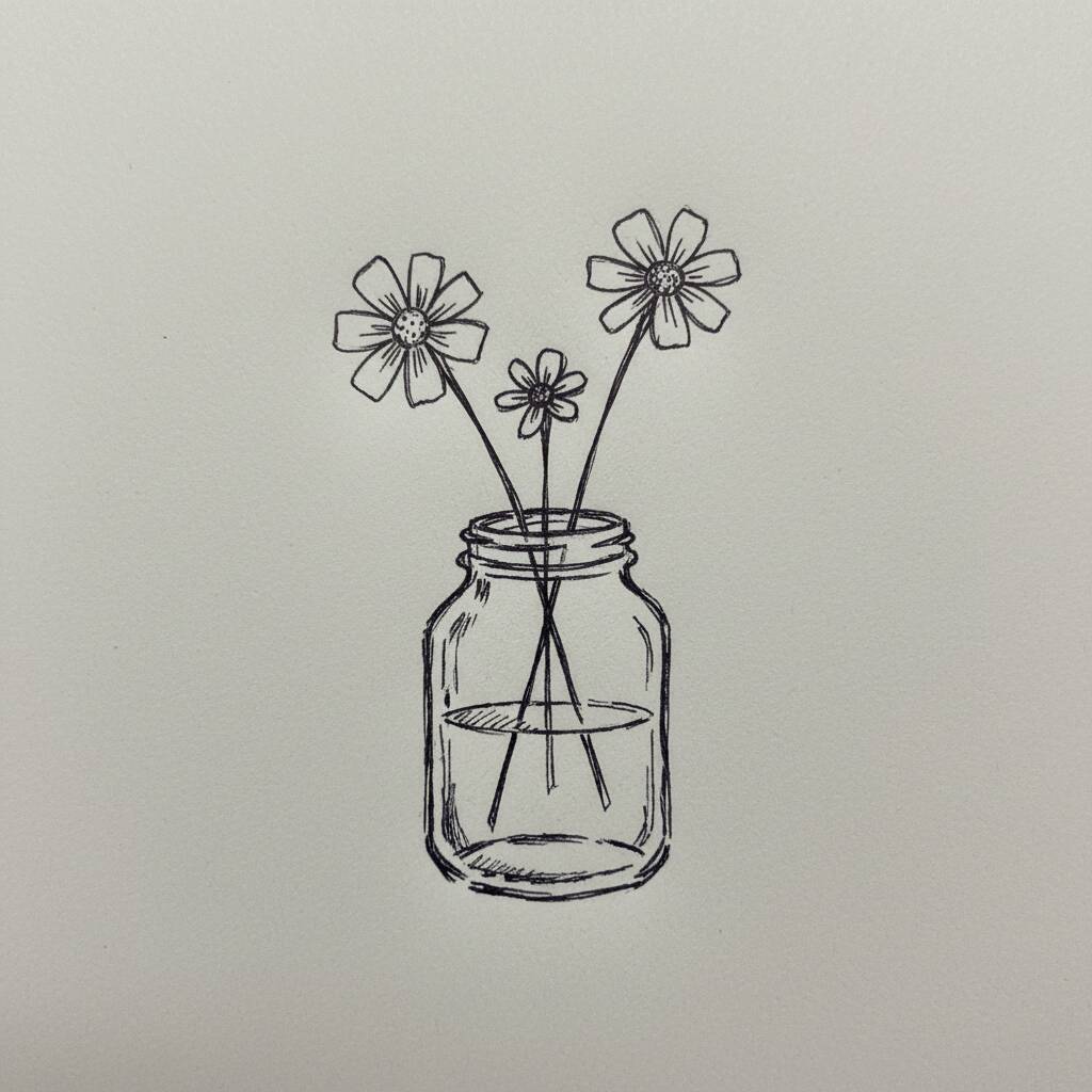 Desenho de flores em um pote de vidro