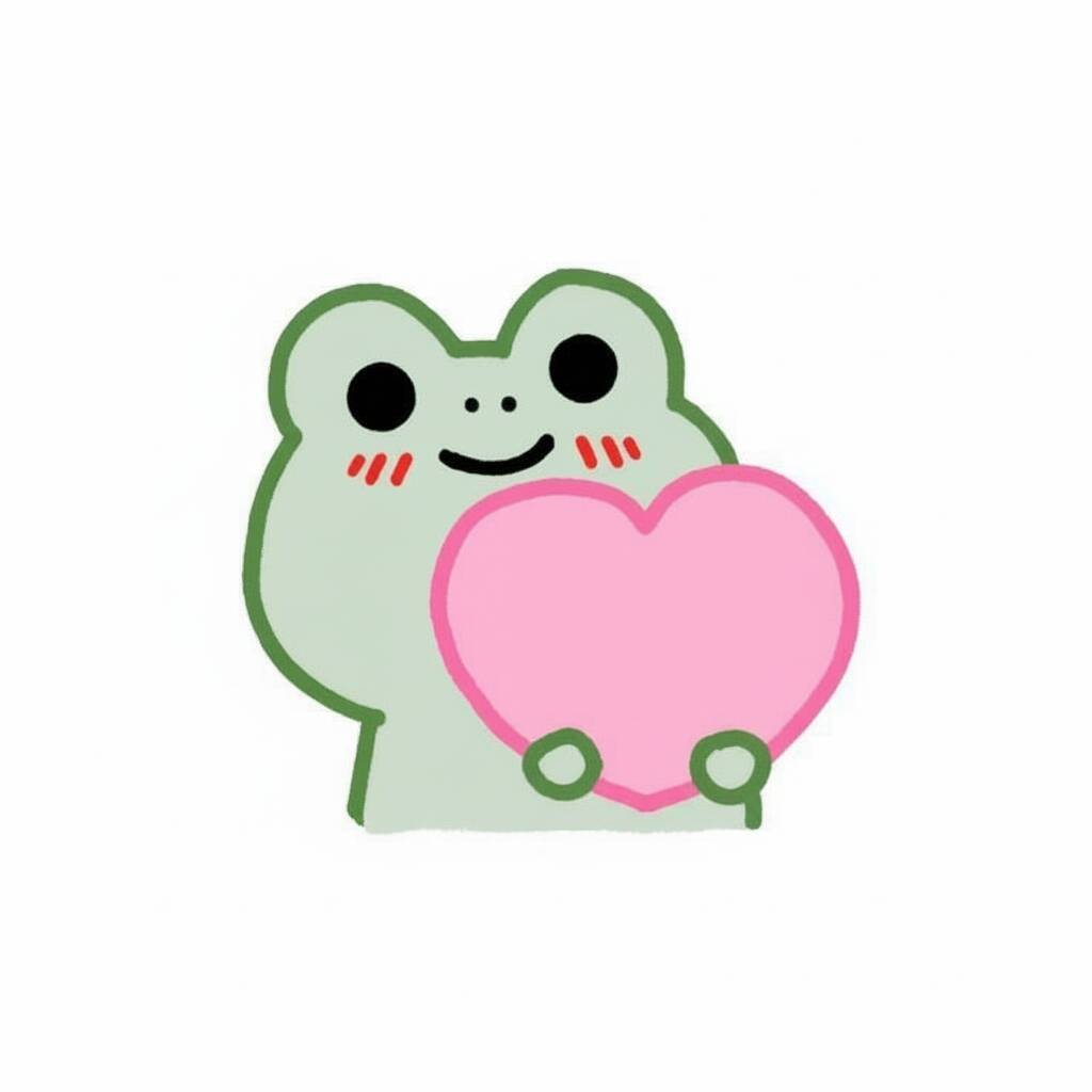Desenho de um sapo fofo segurando um coração rosa