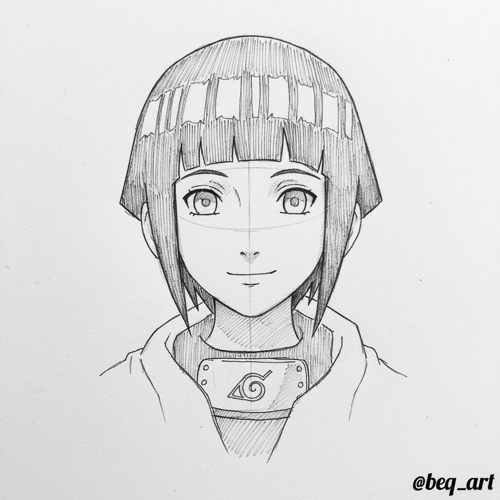 Desenho da personagem Hinata do anime Naruto para colorir e desenhar.