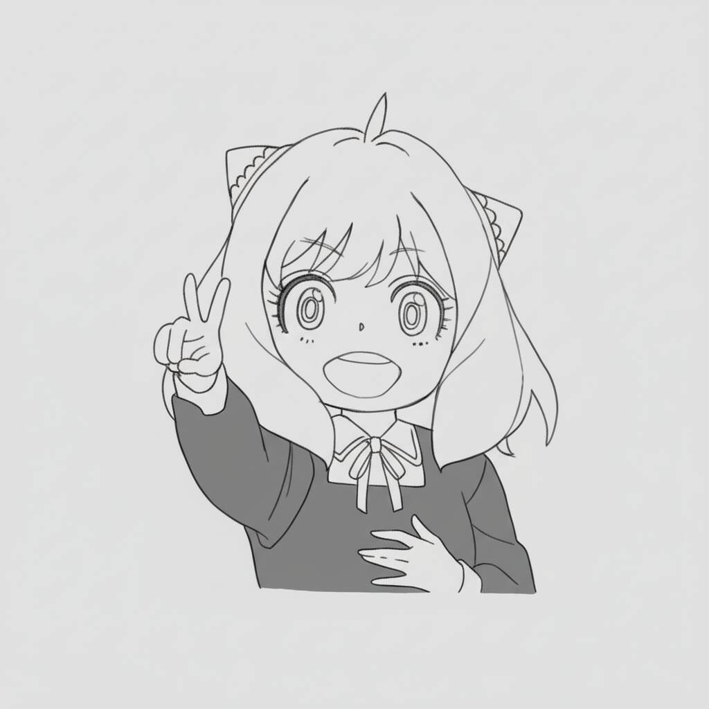 Desenho de uma garota fofa de anime fazendo sinal de paz