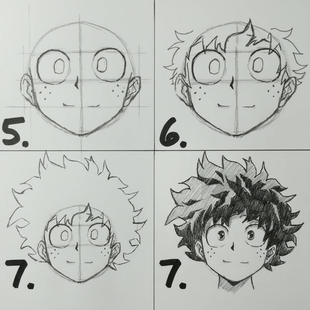 Desenho passo a passo do personagem Deku de anime para colorir