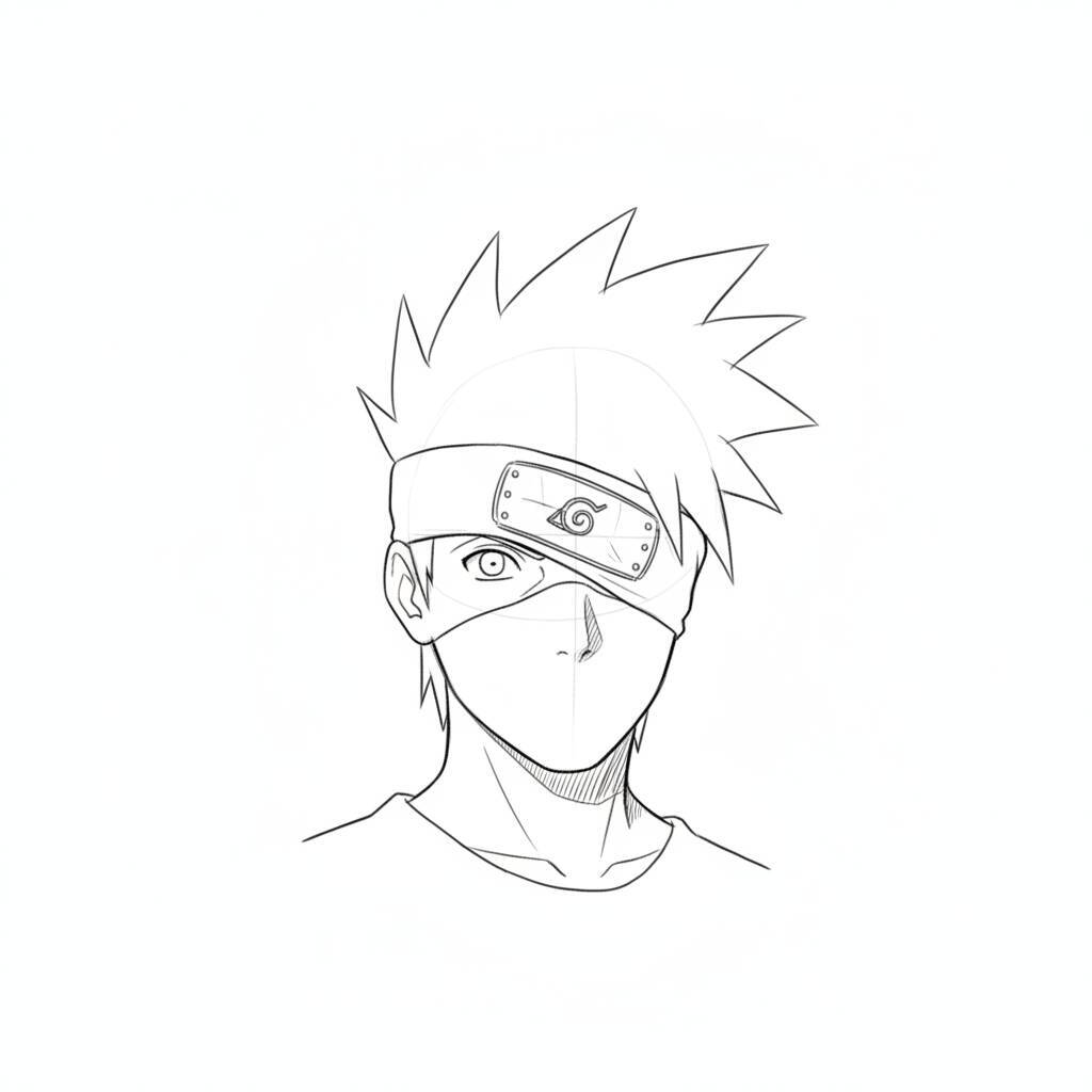 Desenho em linha do personagem Kakashi do anime Naruto para colorir.