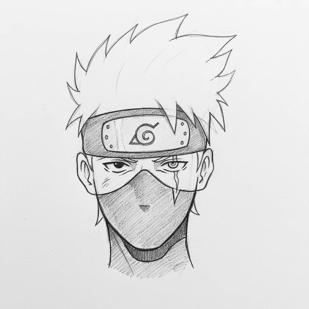 Desenho de Kakashi Hatake, personagem de anime, para colorir e desenhar.