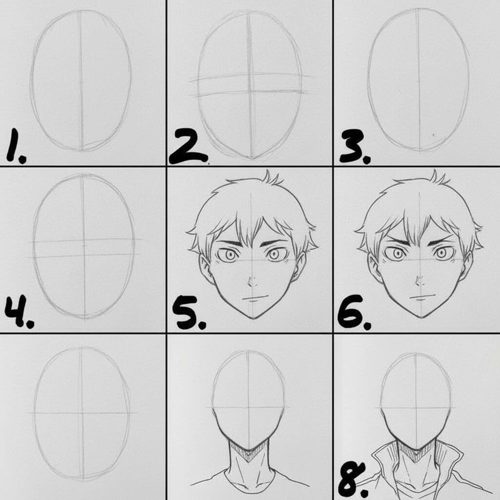 Tutorial passo a passo para desenhar um personagem masculino de anime.