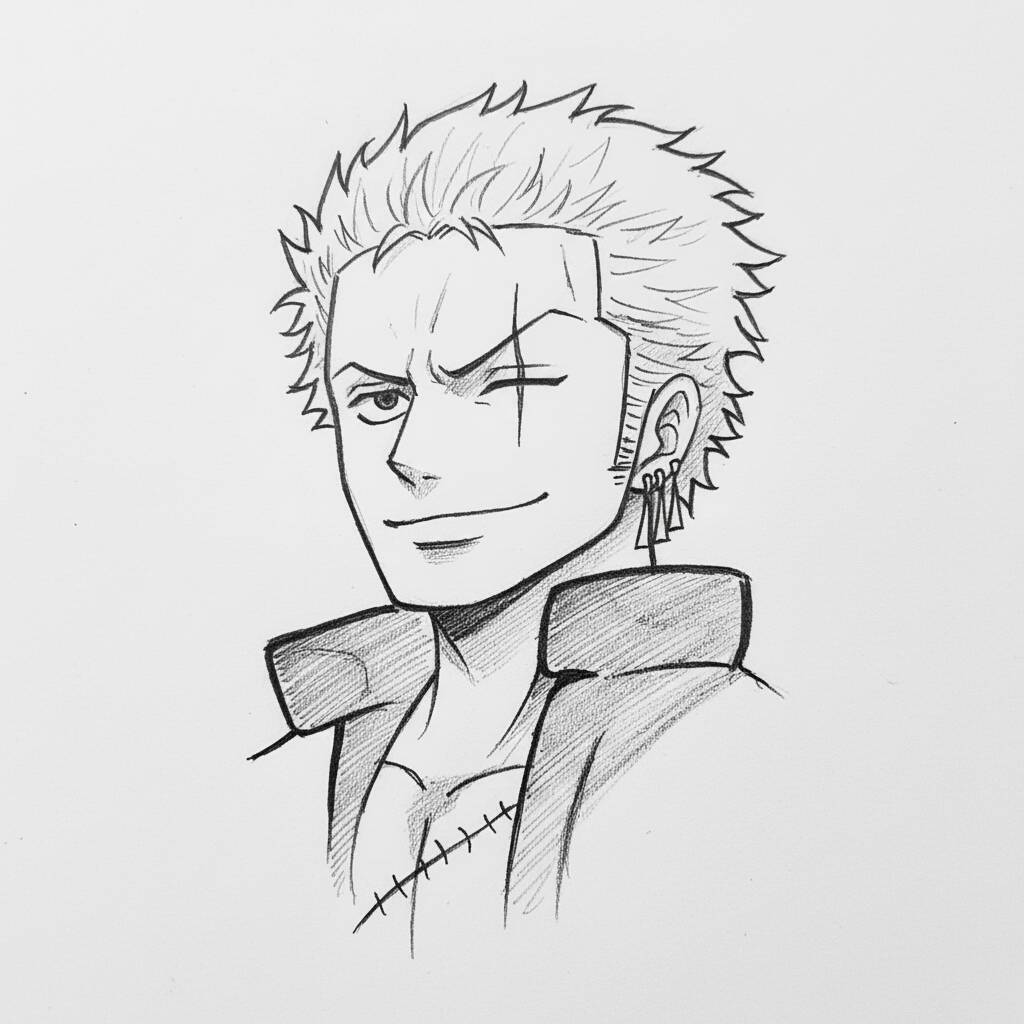 Desenho de Zoro do anime para colorir e desenhar.
