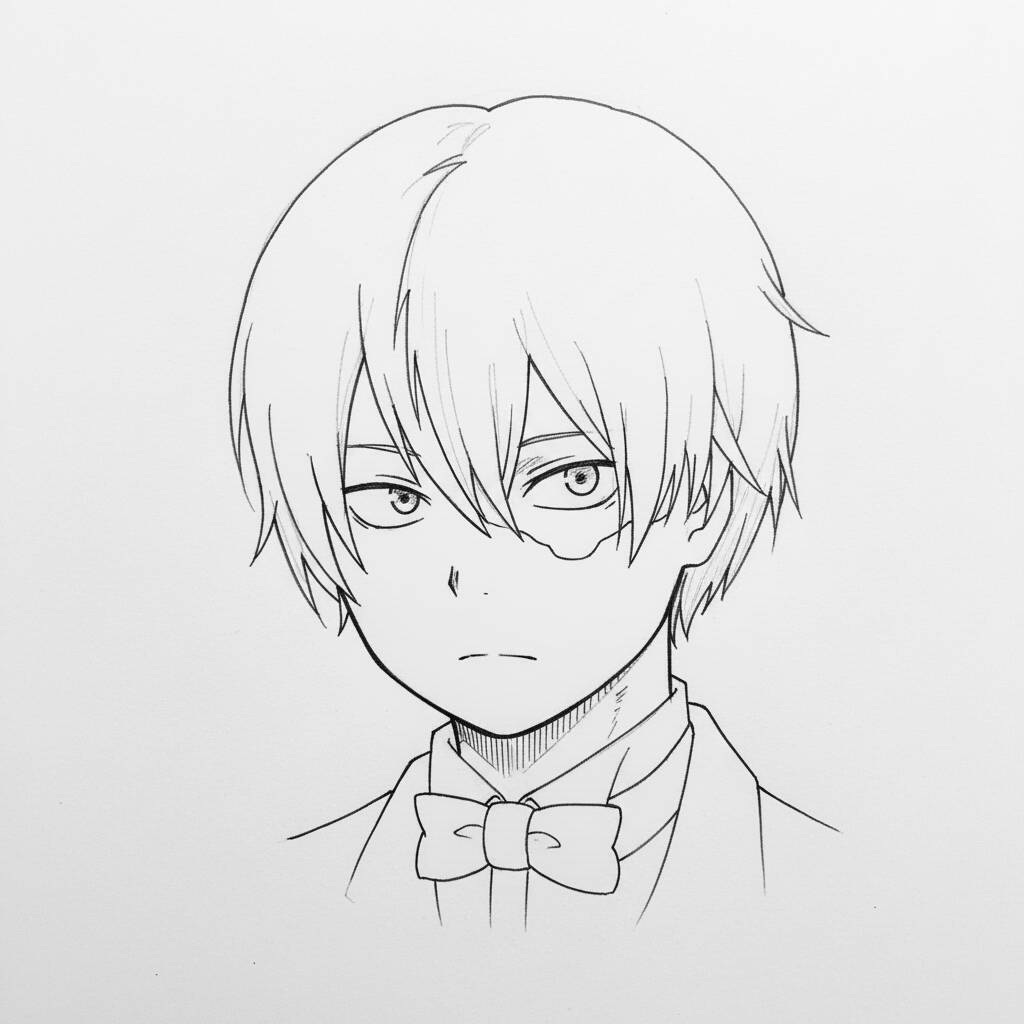 Desenho de um personagem estiloso com cabelo claro e gravata borboleta para colorir.