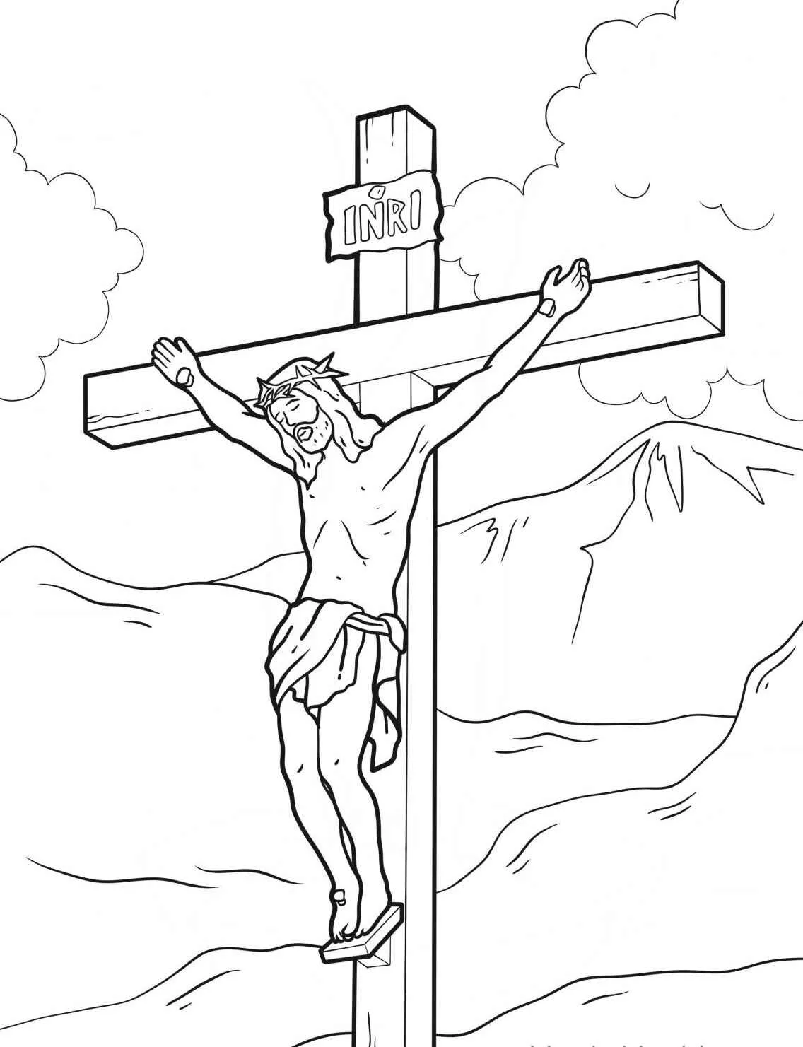 Desenho para colorir da crucificação de Jesus Cristo