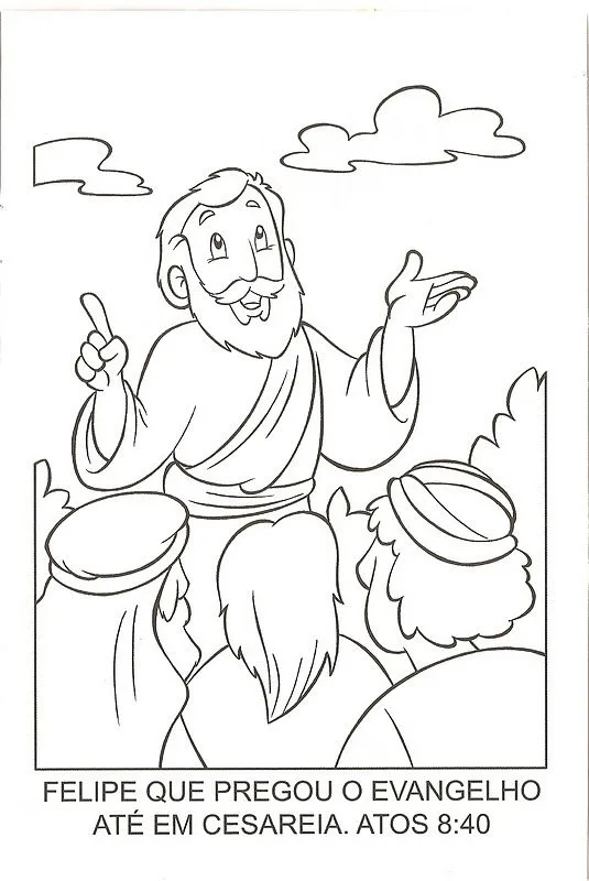Desenho de Felipe pregando para um grupo de pessoas, ideal para colorir.