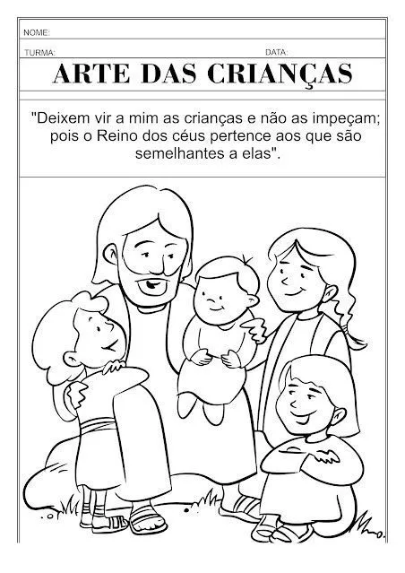 Desenho de Jesus com crianças, ideal para colorir
