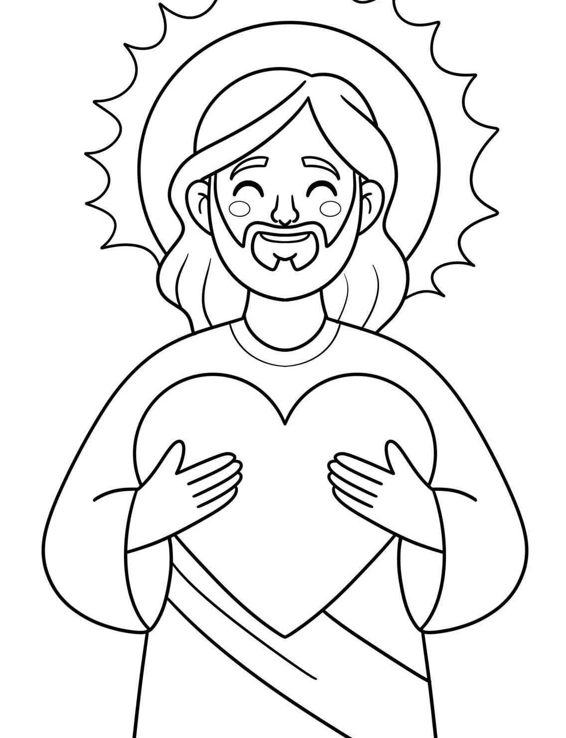Desenho para colorir de Jesus segurando um coração