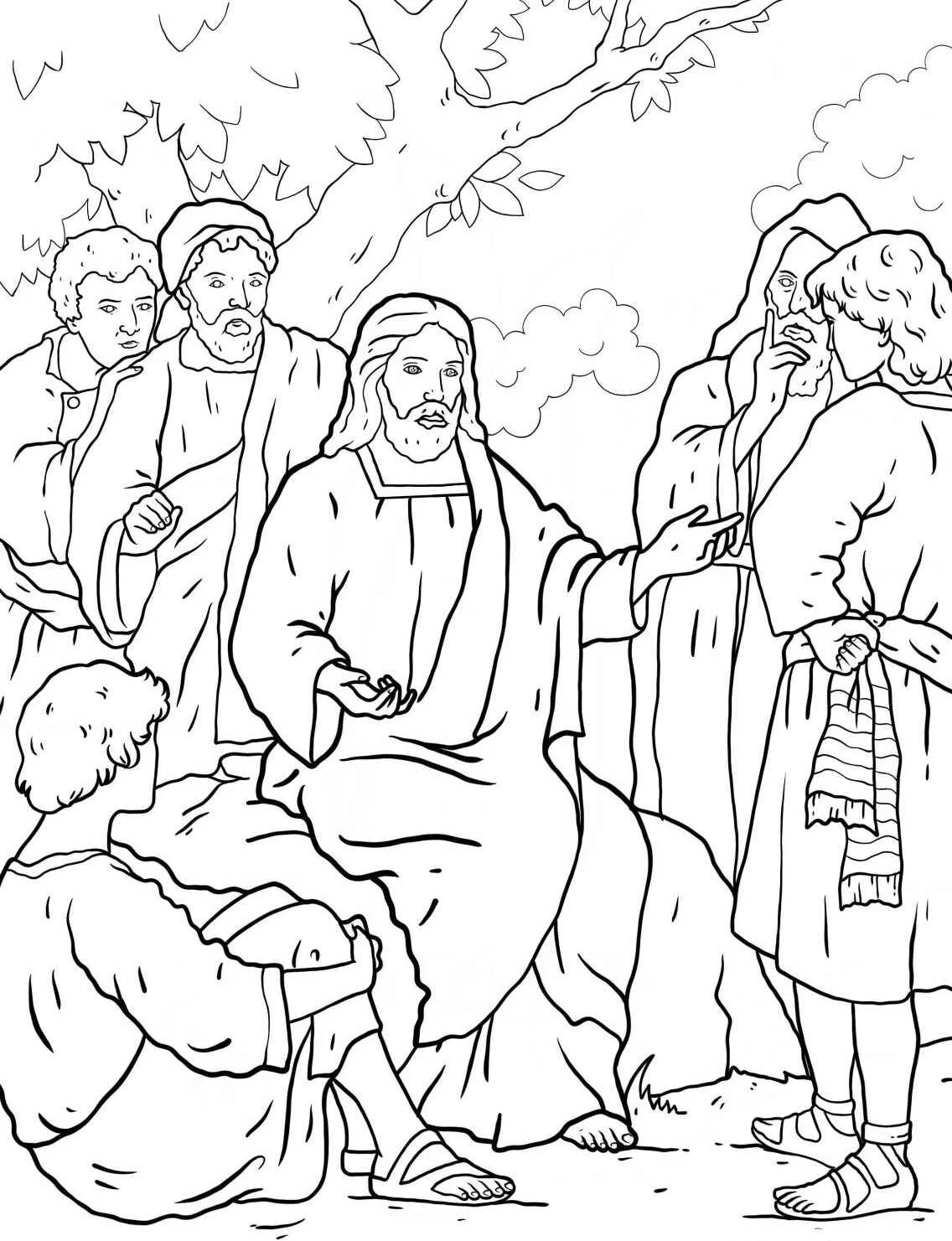 Desenho para colorir de Jesus ensinando aos seus discípulos
