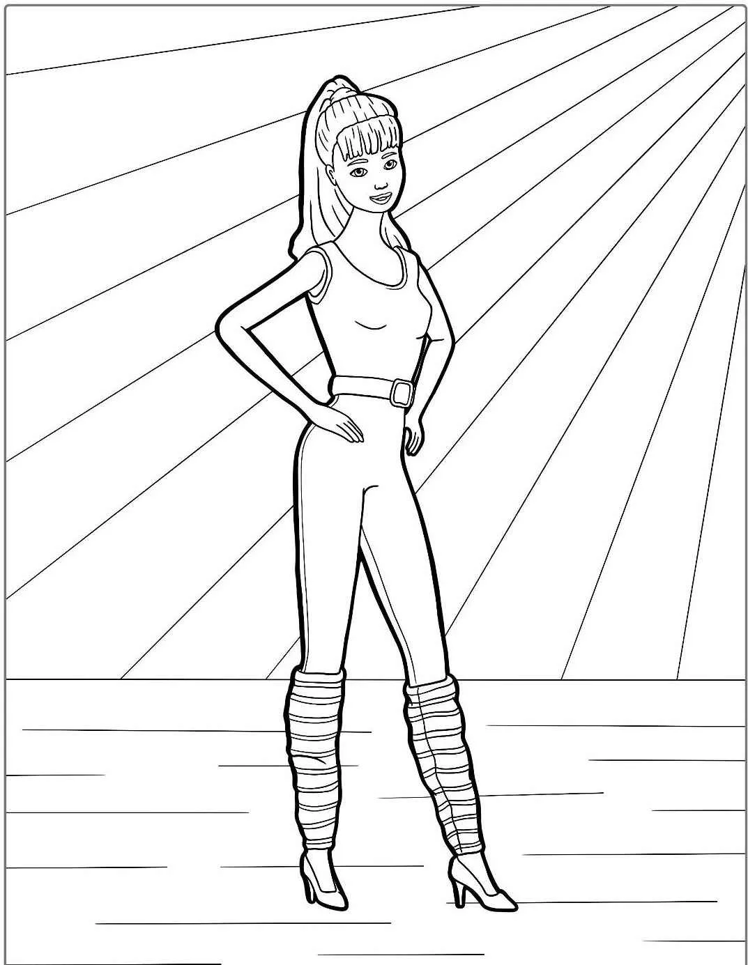 Desenho para colorir da Barbie em roupa de academia