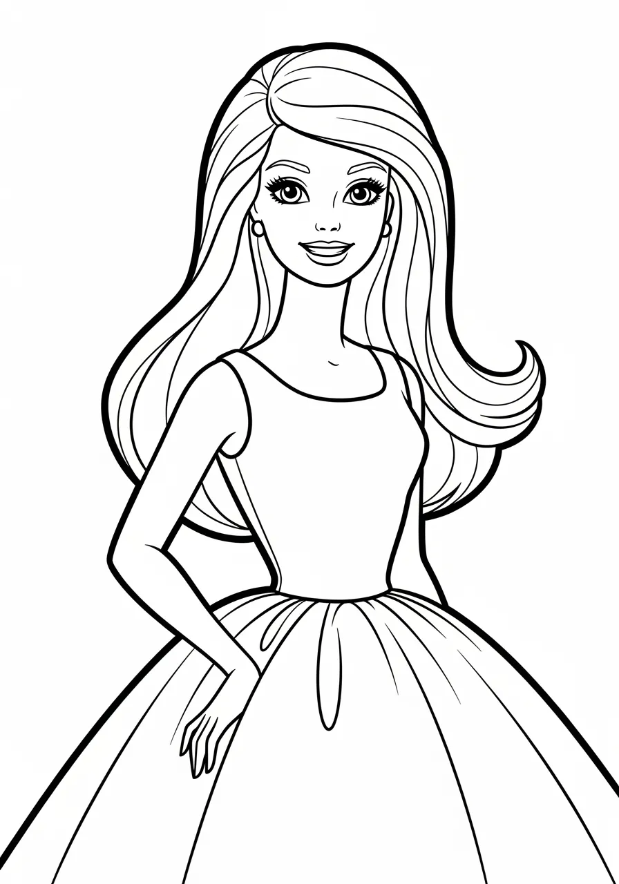 Imagem de Barbie com vestido elegante para colorir