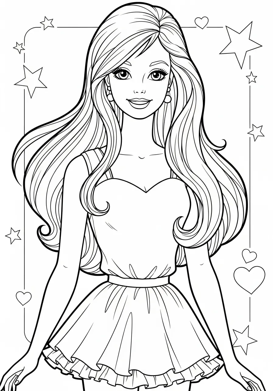 Imagem para colorir da Barbie com vestido elegante e cabelo longo