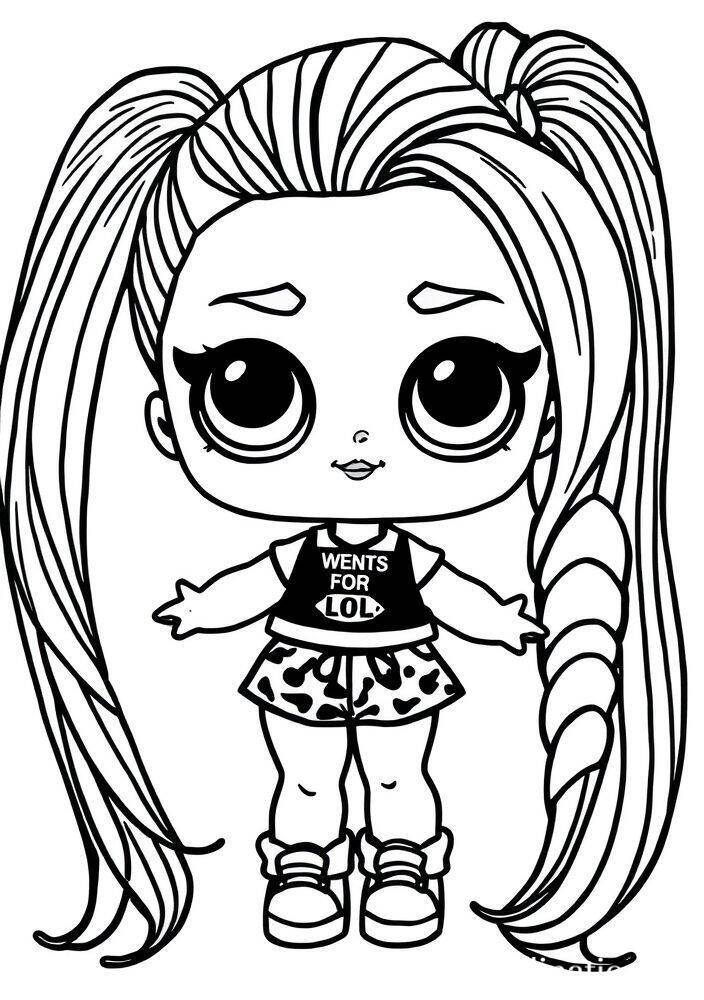 Desenho da LOL Surprise Boneca com Cabelos Longos e Roupas Estilosas para Colorir