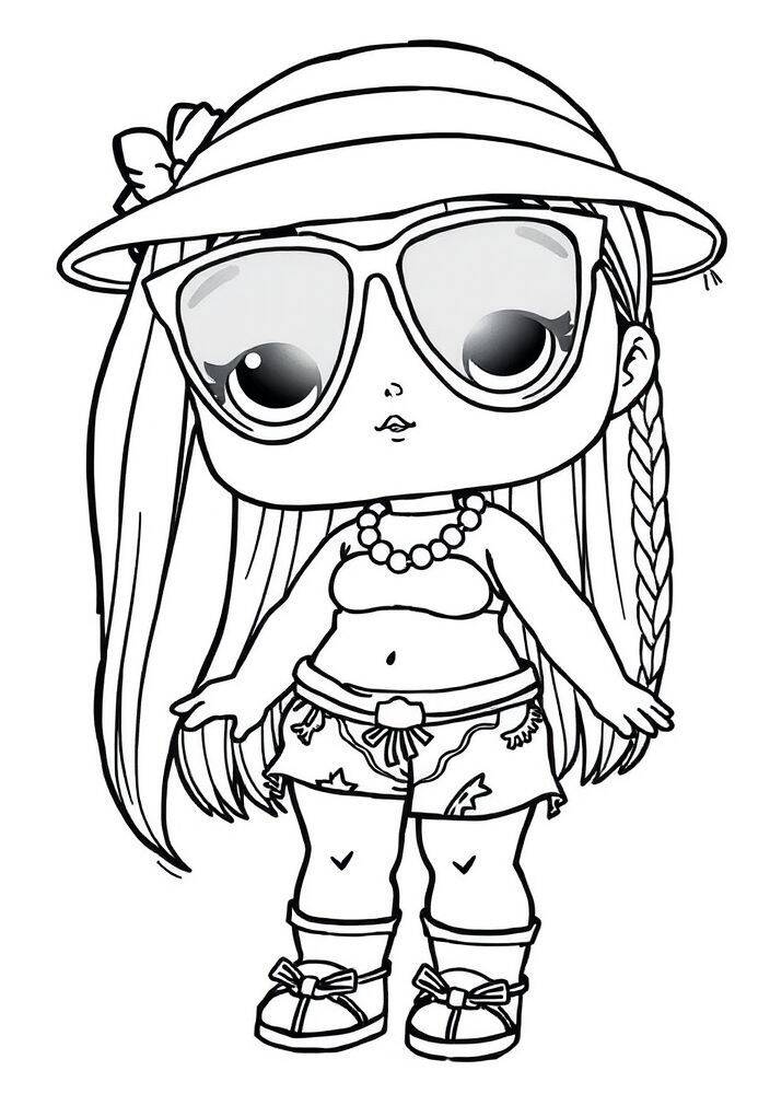 Boneca LOL Surprise com óculos de sol e roupas de verão para colorir