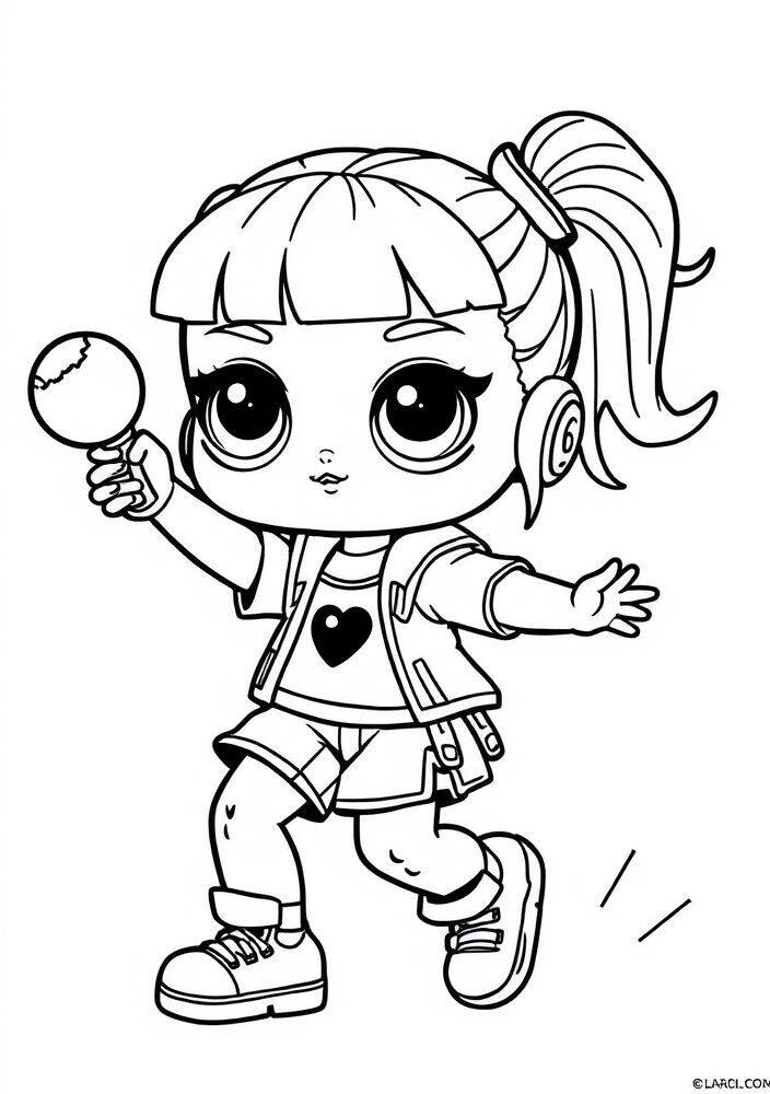 Boneca LOL Surprise segurando um sorvete, pronta para colorir