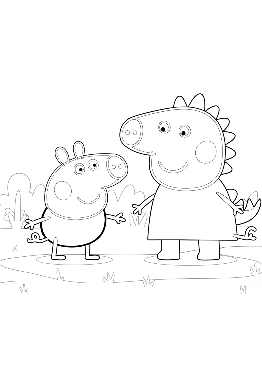 Imagem de Peppa Pig e George vestidos com fantasias para colorir