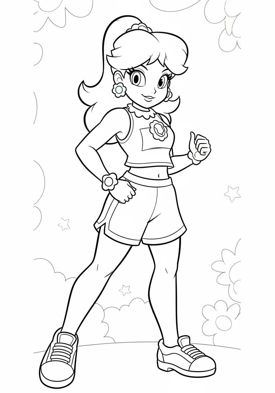 Imagem para colorir da Princesa Daisy em pose confiante