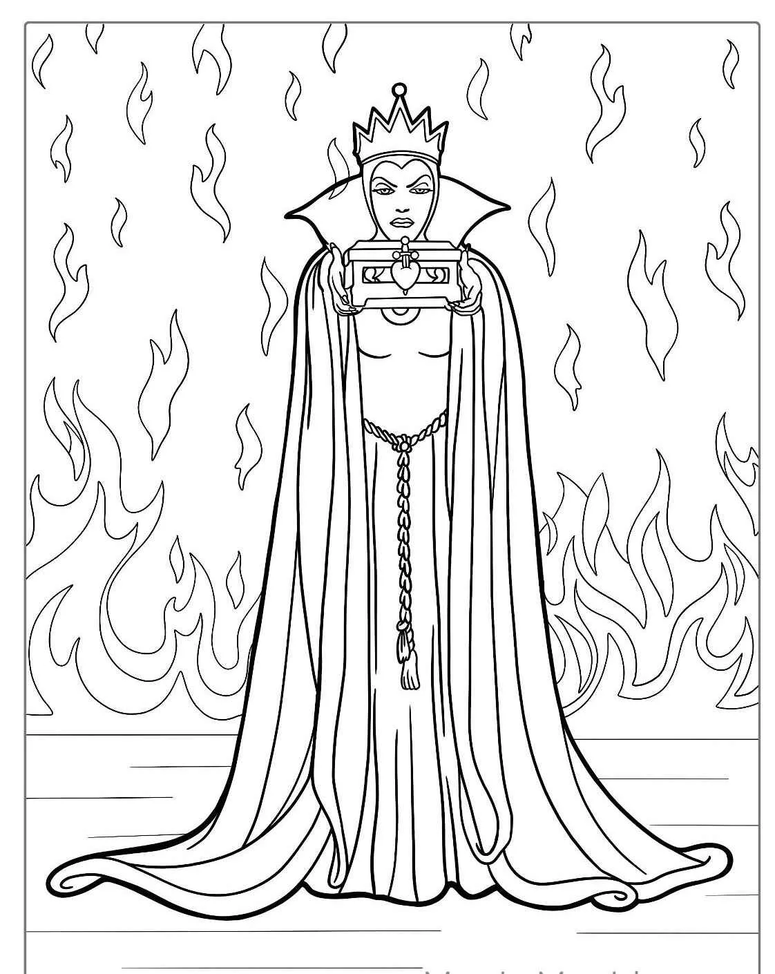 Desenho para colorir da Rainha Má segurando o Espelho Mágico