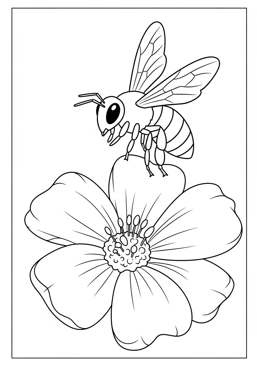 Imagem de uma abelha pousada em uma flor para colorir