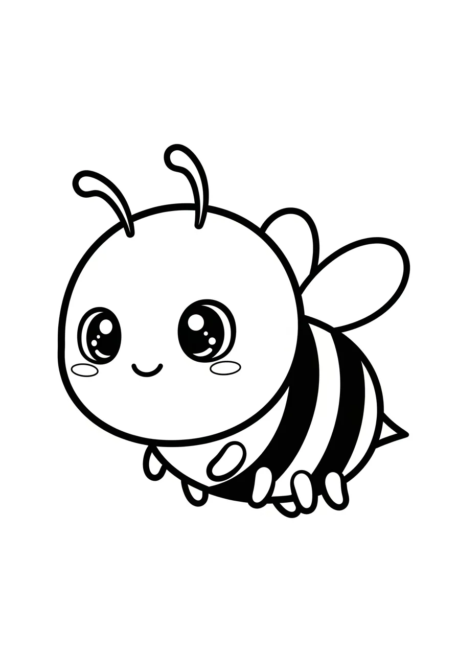Desenho de abelha kawaii com olhos grandes para colorir