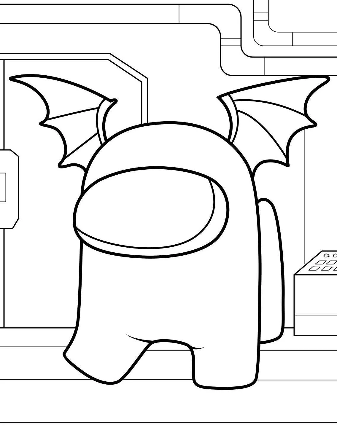 Desenho de um tripulante de Among Us com asas de dragão para colorir
