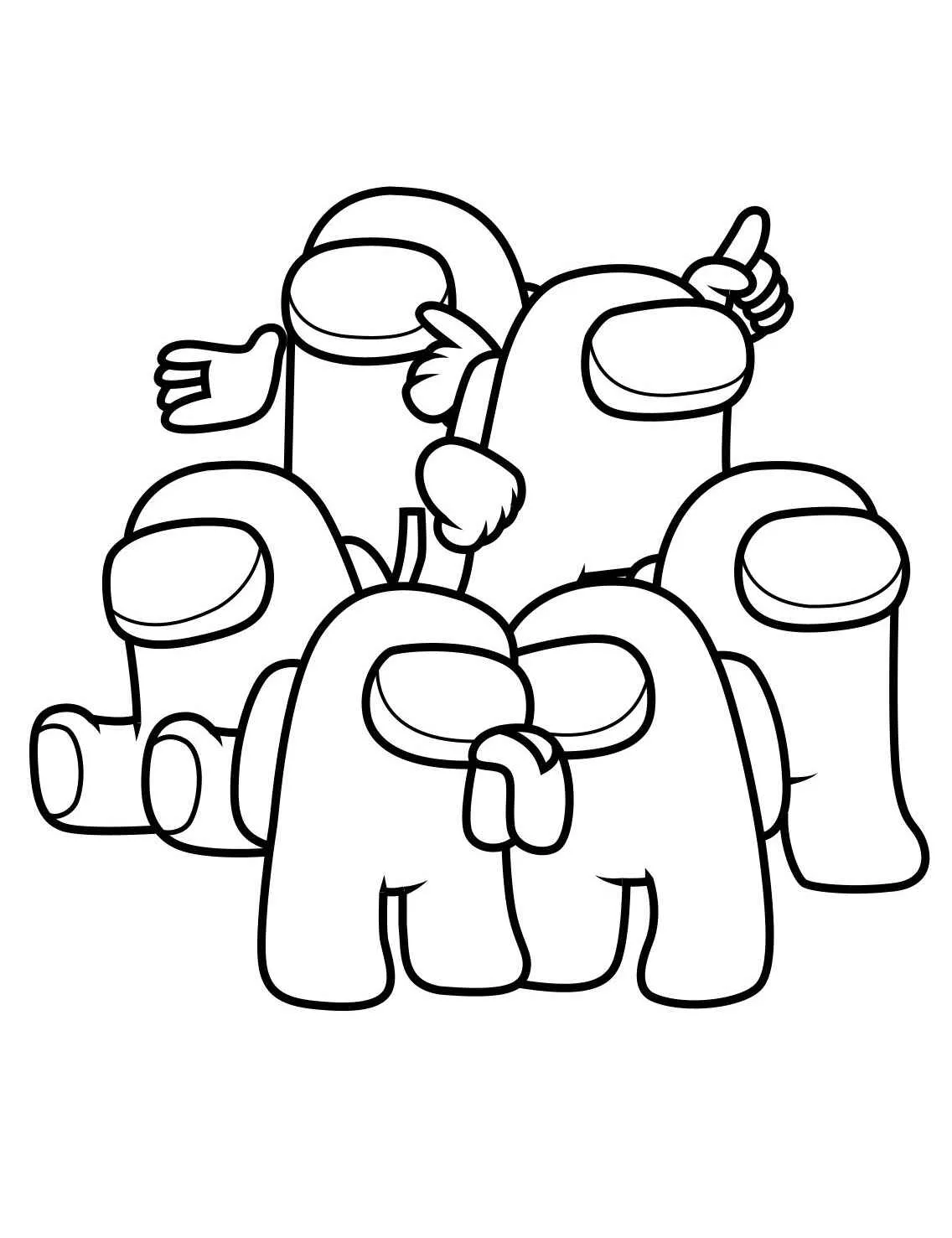 Desenho para colorir de vários tripulantes do jogo Among Us