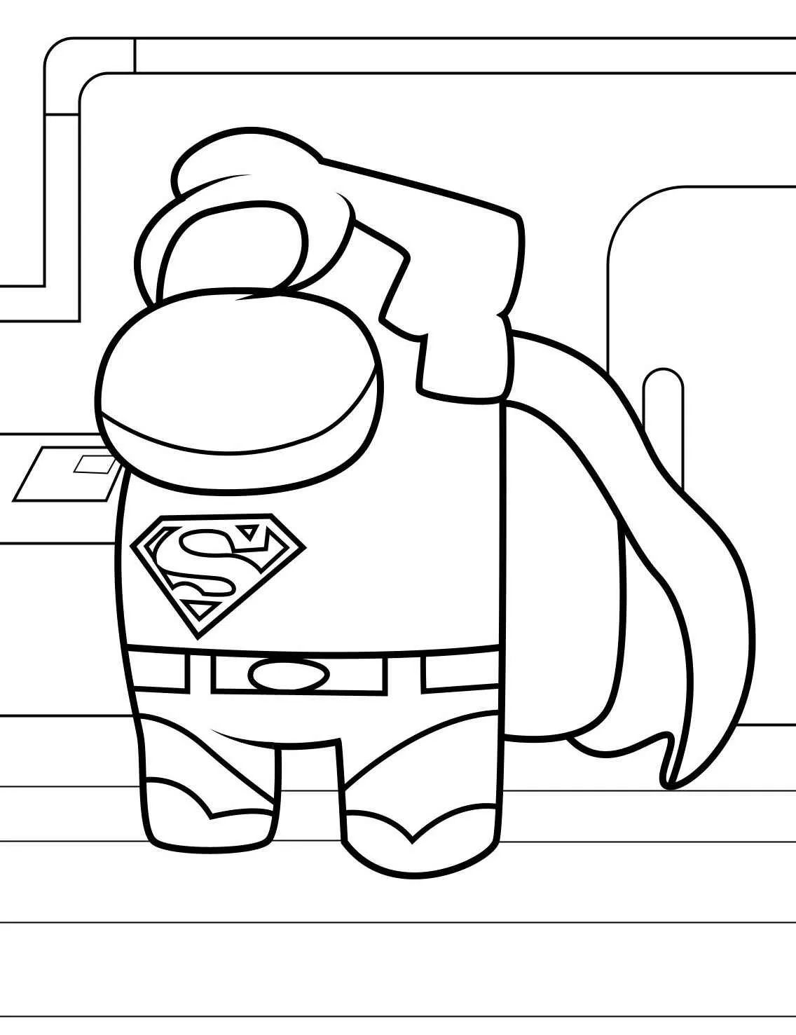 Desenho de um tripulante de Among Us vestido de super-herói para colorir