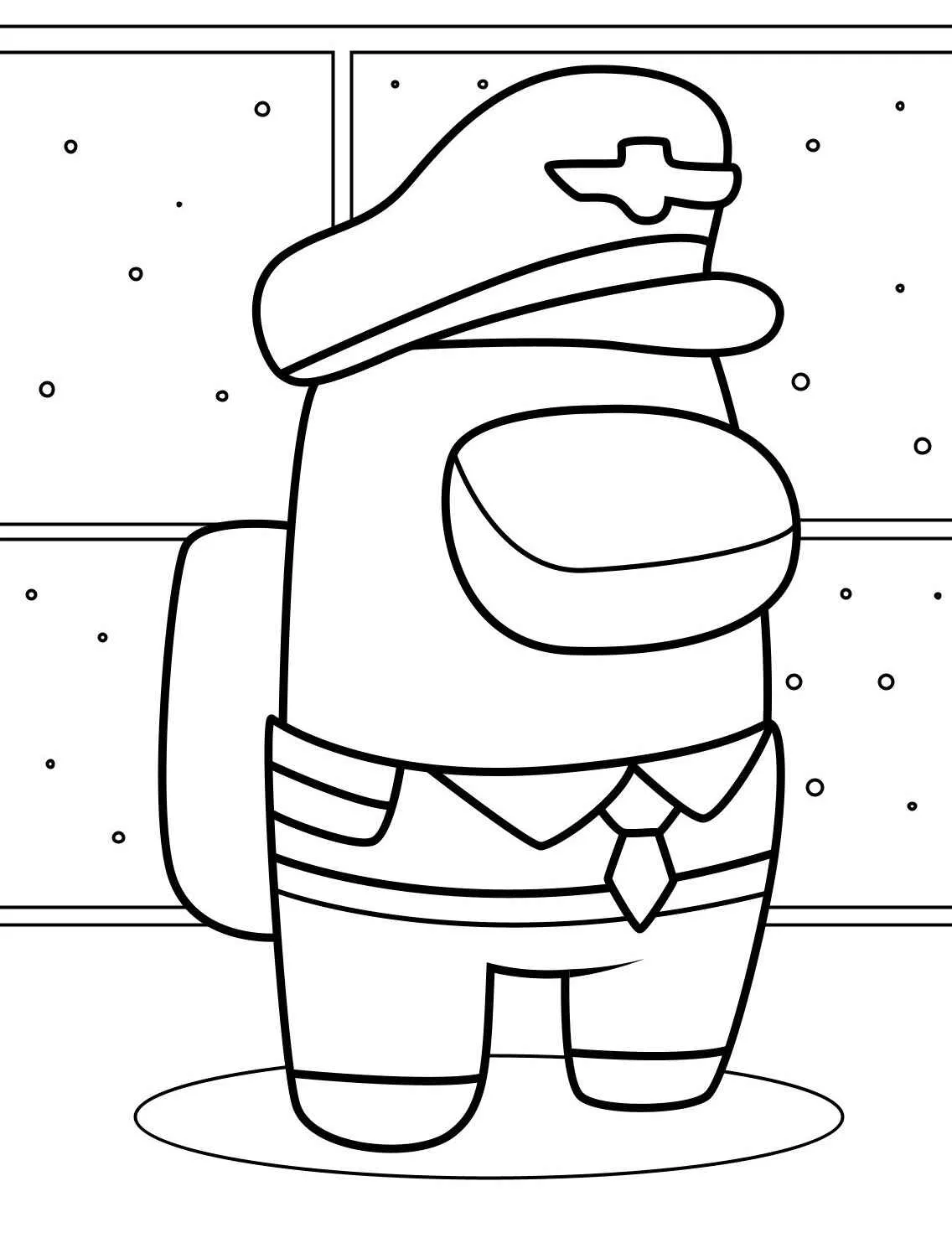 Desenho para colorir de um tripulante de Among Us usando um chapéu de piloto