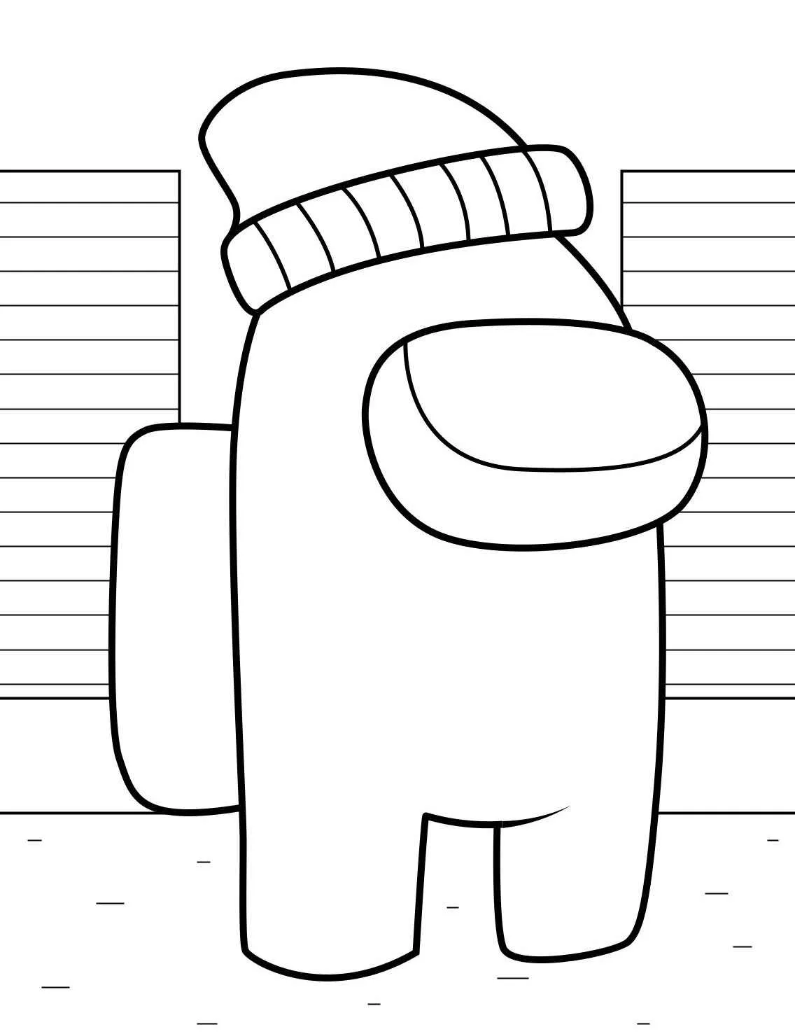 Desenho para colorir de um tripulante de Among Us usando um gorro