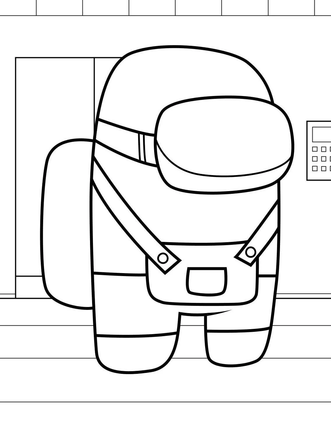 Desenho para colorir de um tripulante de Among Us com mochila