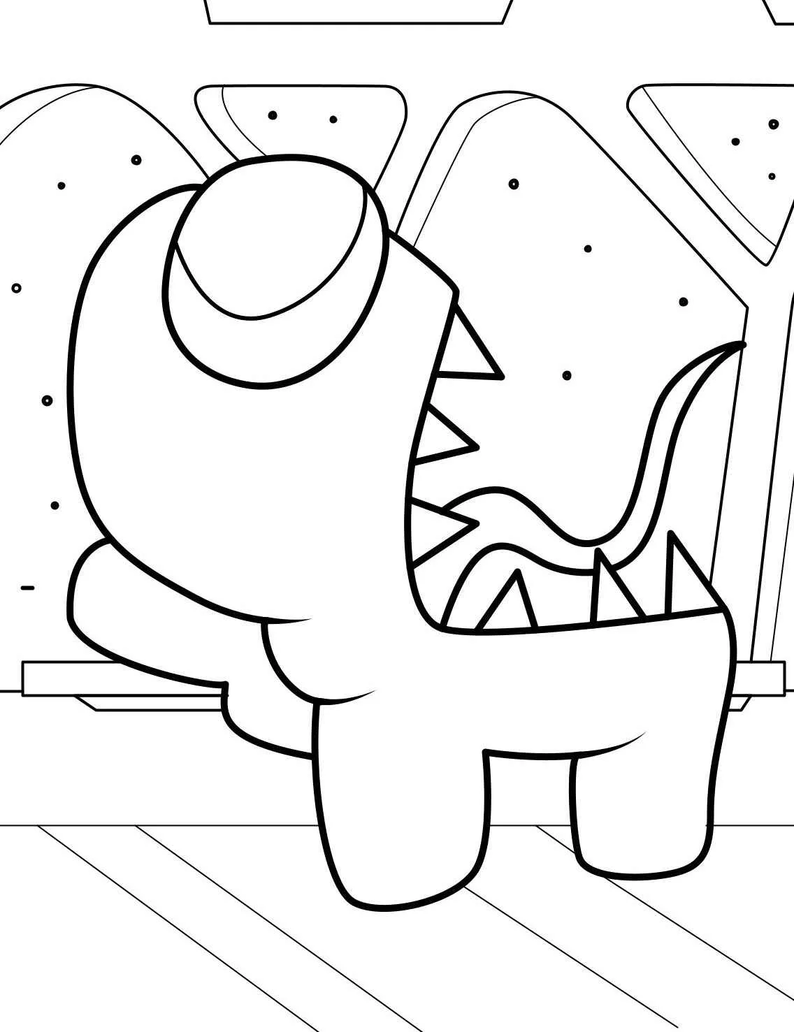 Desenho de um tripulante de Among Us com aparência de dinossauro para colorir