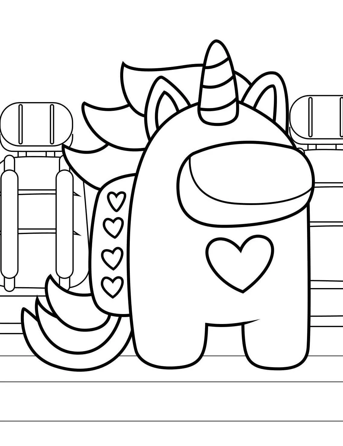 Desenho de um personagem de Among Us em forma de unicórnio para colorir