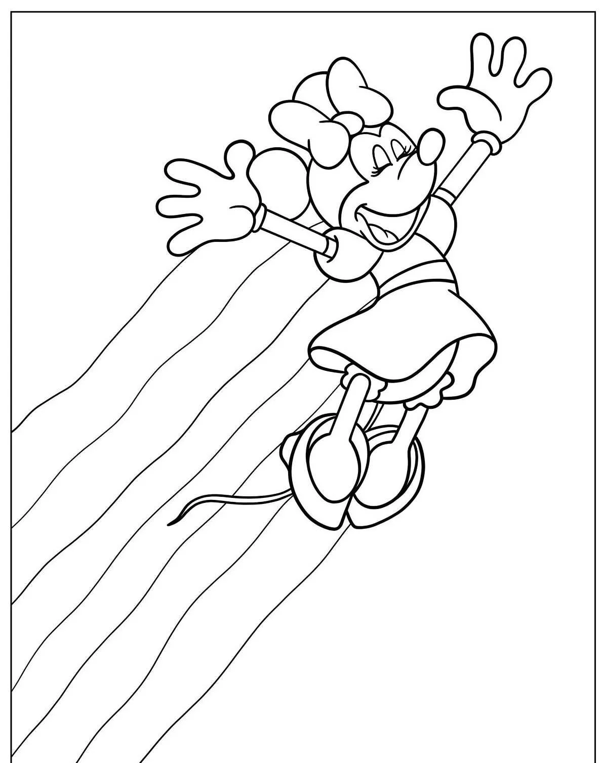 Desenho para colorir da Minnie Mouse saltando sobre um arco-íris