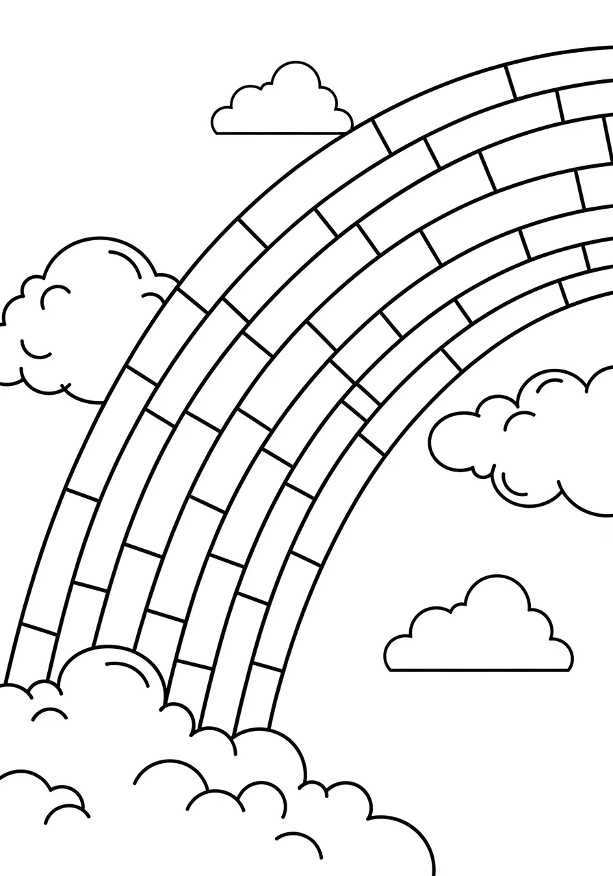 Desenho de um arco-íris com nuvens para colorir