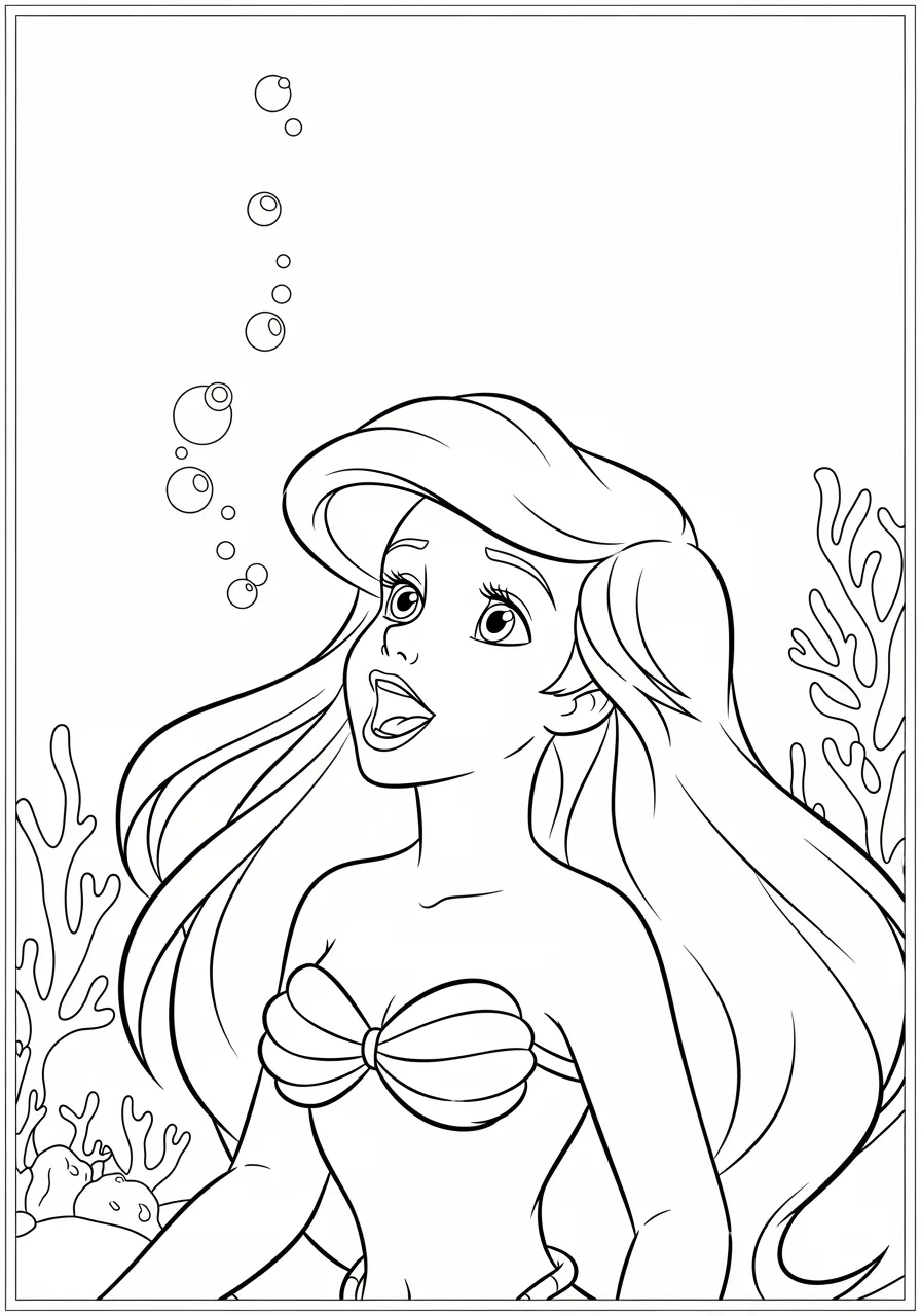 Desenho para colorir de Ariel cantando com corais ao fundo