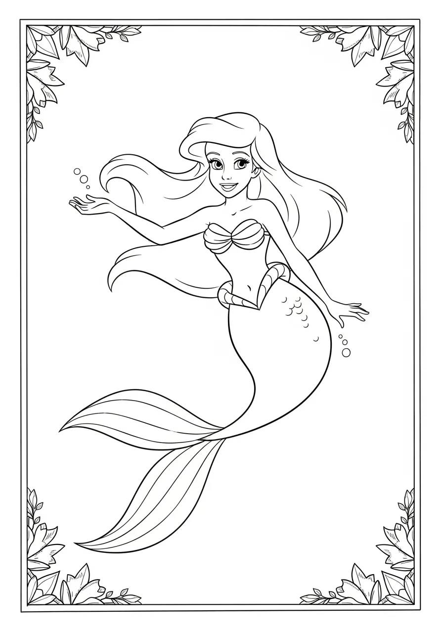 Imagem para colorir de Ariel sorridente com cauda de sereia