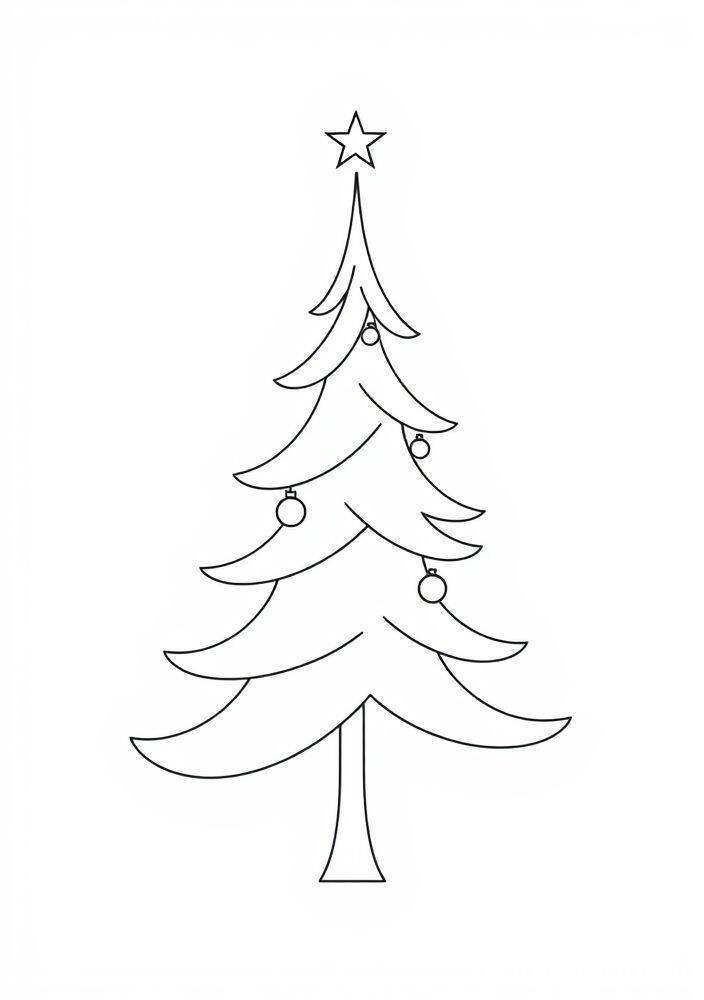 Desenho de uma árvore de Natal com estrela no topo e bolas decorativas para colorir