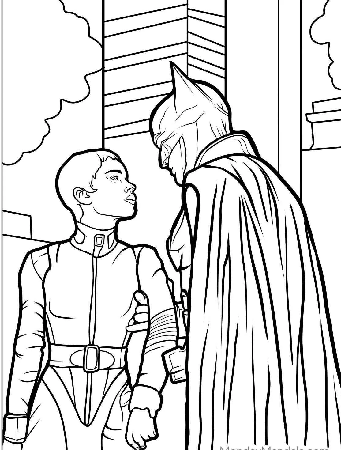 Desenho para colorir do Batman conversando com sua aliada