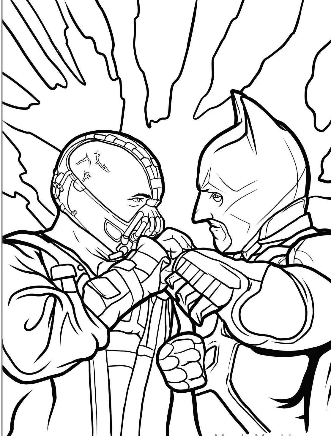 Desenho para colorir do Batman e Bane se enfrentando