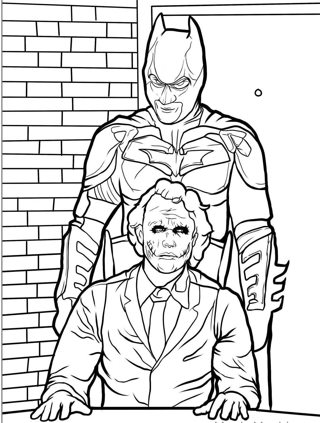 Desenho para colorir do Batman confrontando o Coringa
