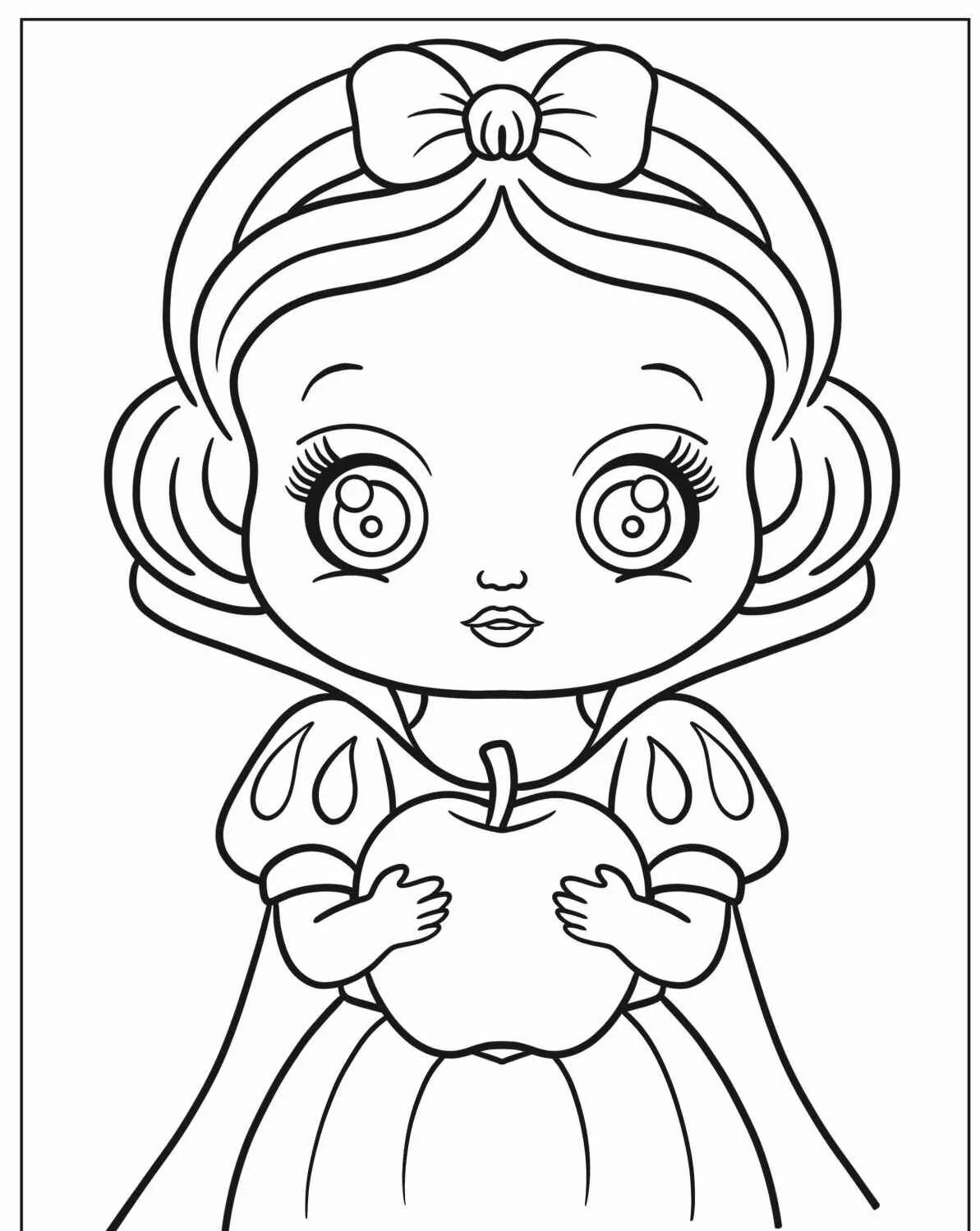 Desenho para colorir de Branca de Neve segurando uma maçã
