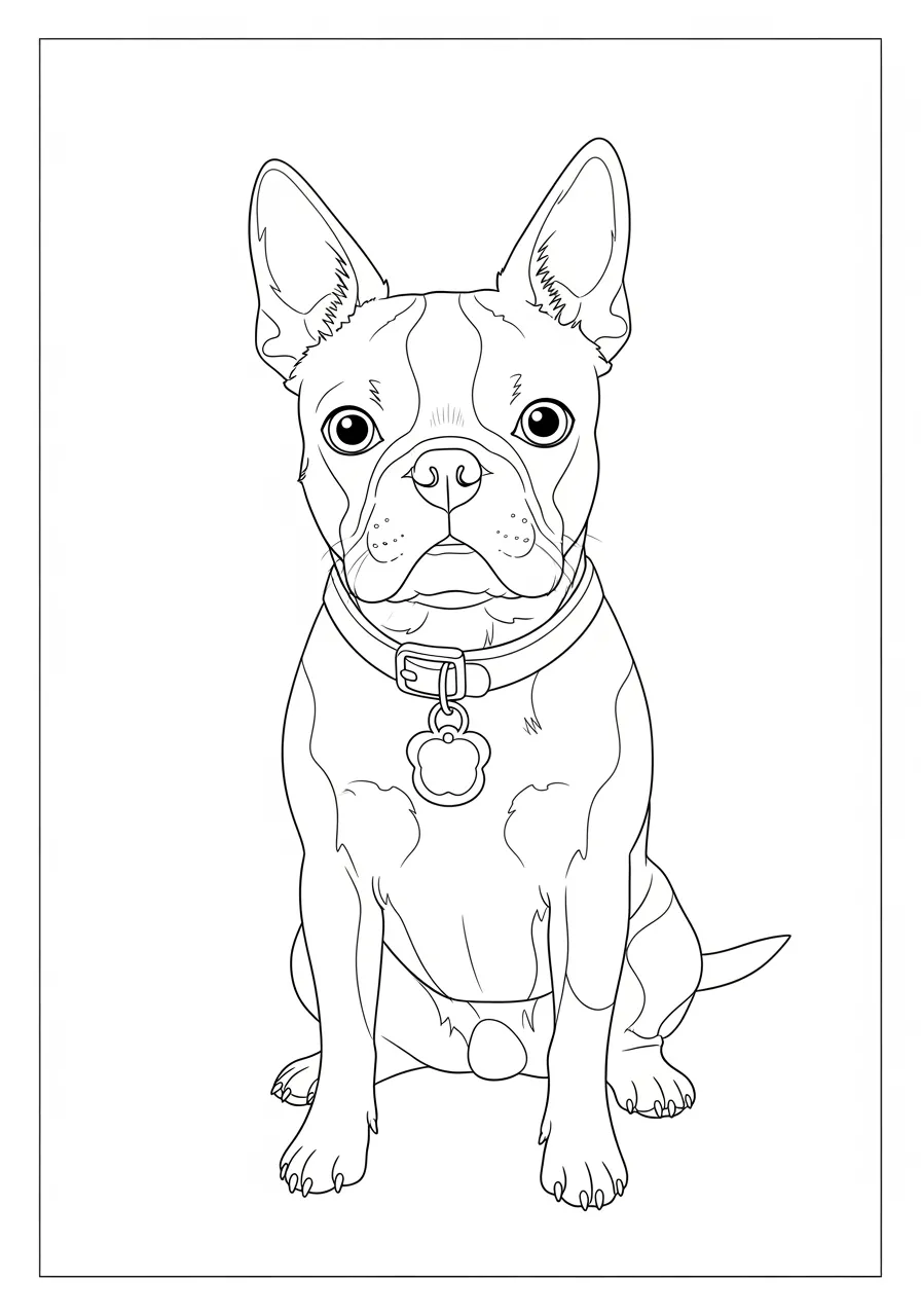 Desenho de um cachorro bulldog francês sentado para colorir