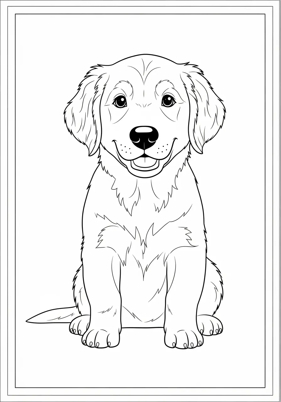 Desenho de um cachorro labrador sentado, pronto para colorir
